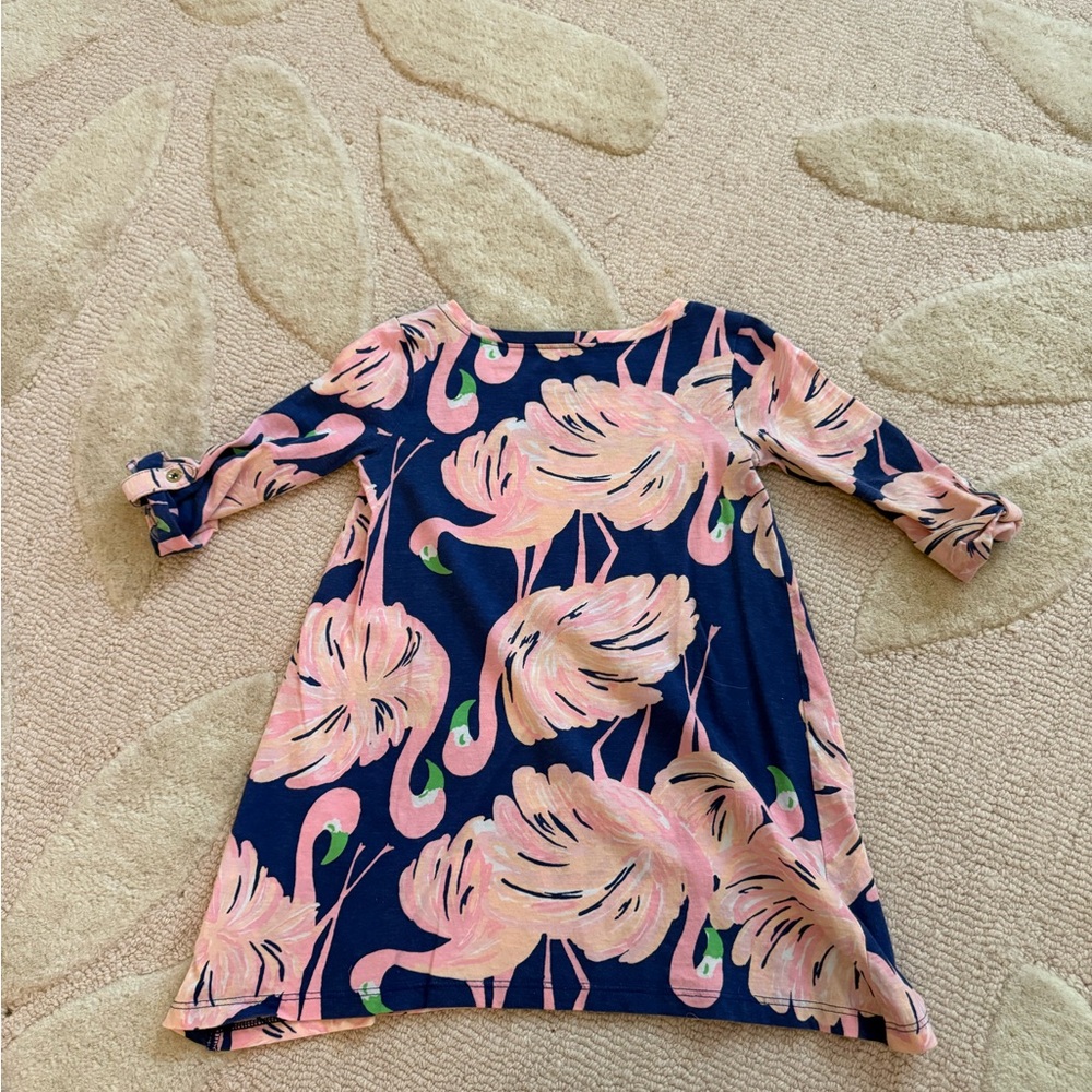 Lilly Pulitzer Navy Dress with Pink Flamingo Print